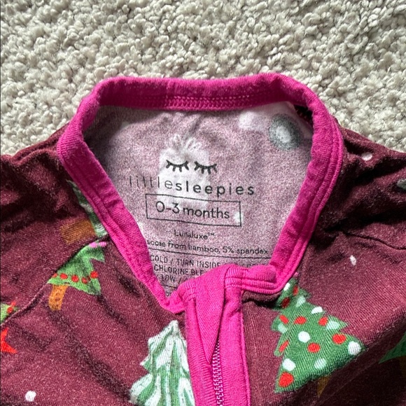 Little Sleepies Maroon and Pink Tree Print Footie - Picture 2 of 4